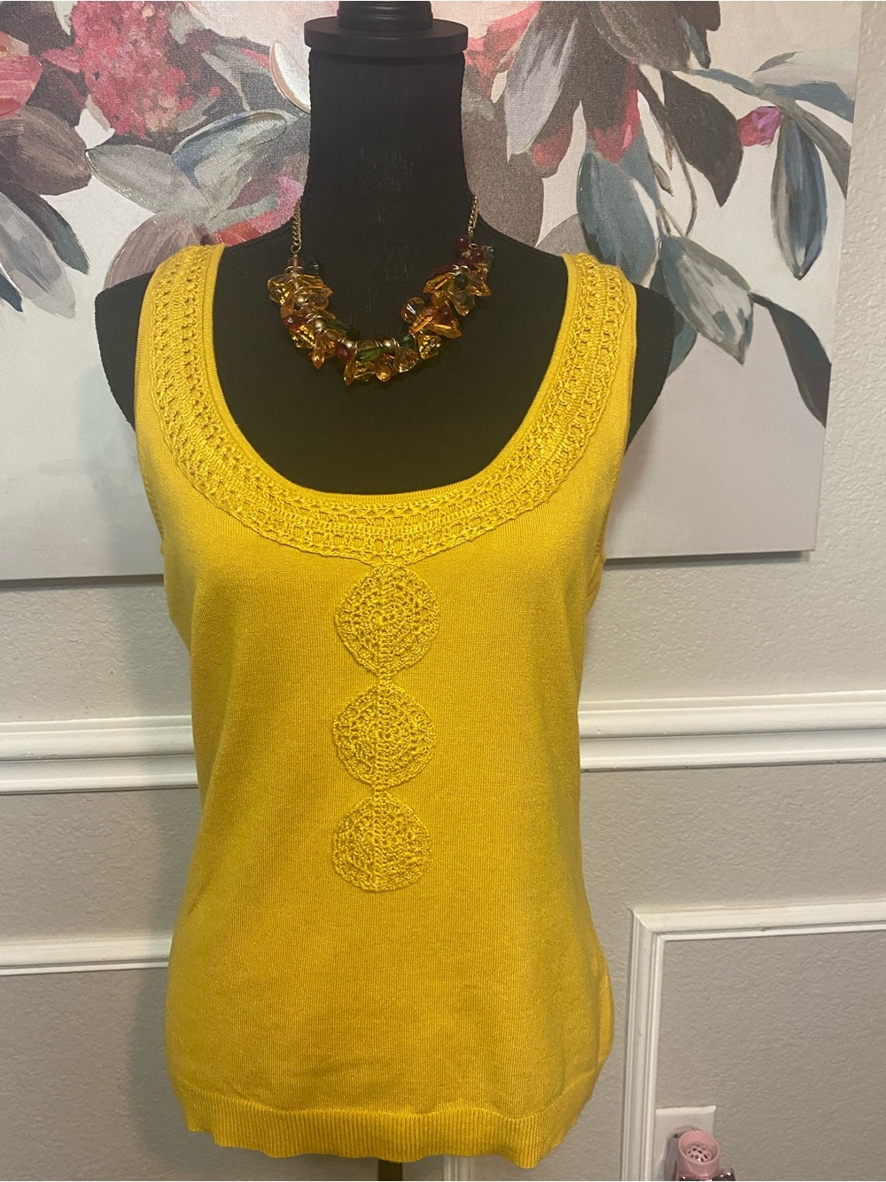 Yellow Crochet-Trim Scoop Neck Tank